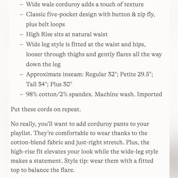 Land's End Plus Size High Rise Wide Wale Corduroy Wide Leg Black Size 14 - Picture 7 of 7